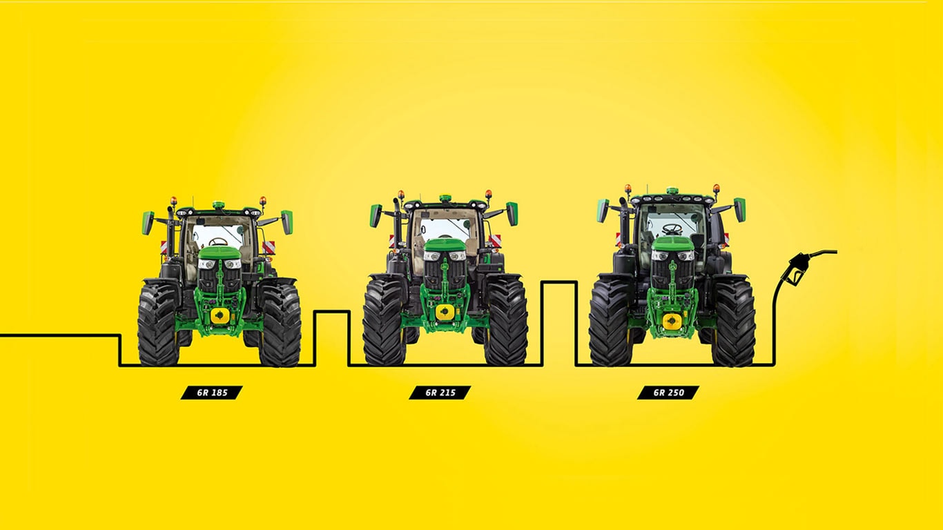 6R sērijas traktors, liels, dzeltens